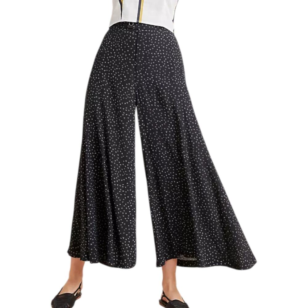 Anthropologie Skirted Wide Leg Pants Black Polka Dot Culottes Skirty Festival 8